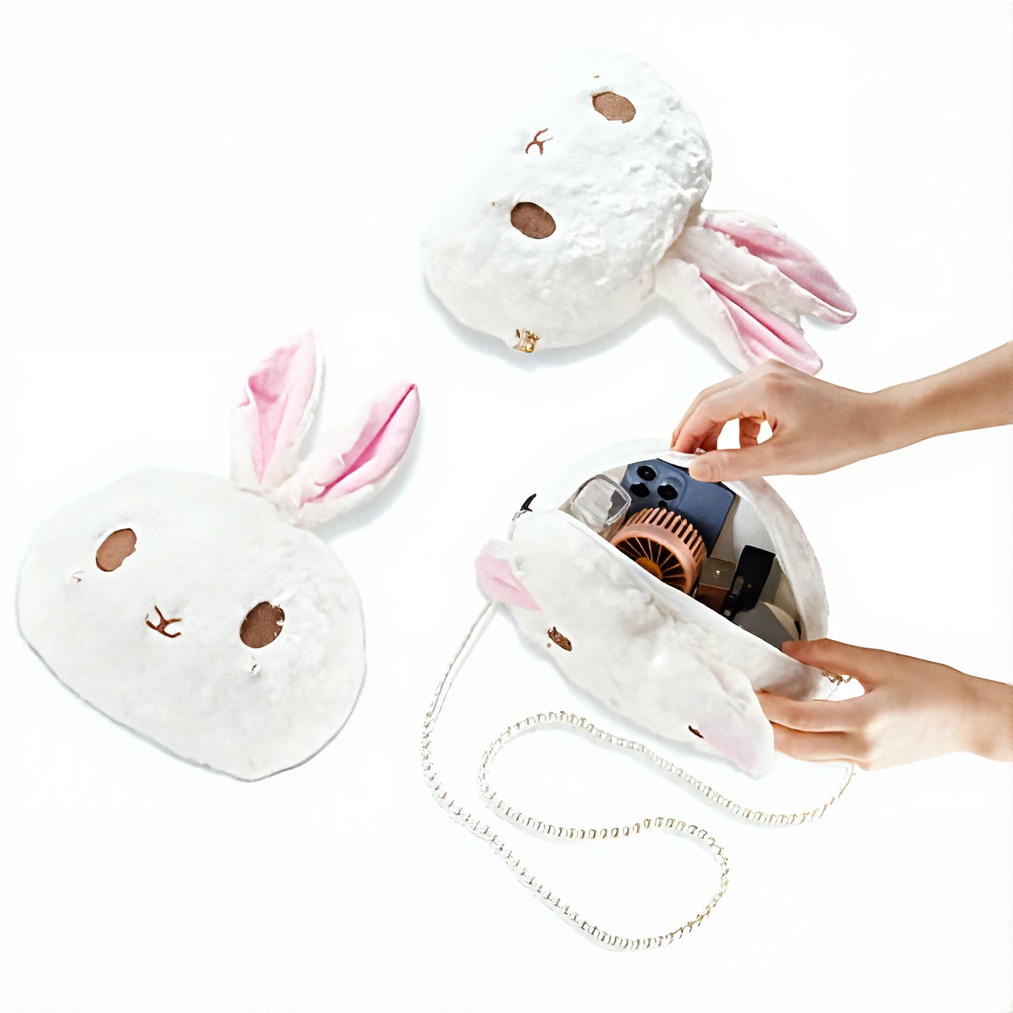 Kawaii Bunny Crossbody - Bolso de Conejo Esponjoso con Cadena de Perlas | Estilo Lolita Anime | Accesorio Lindo y Ligero para Mujer