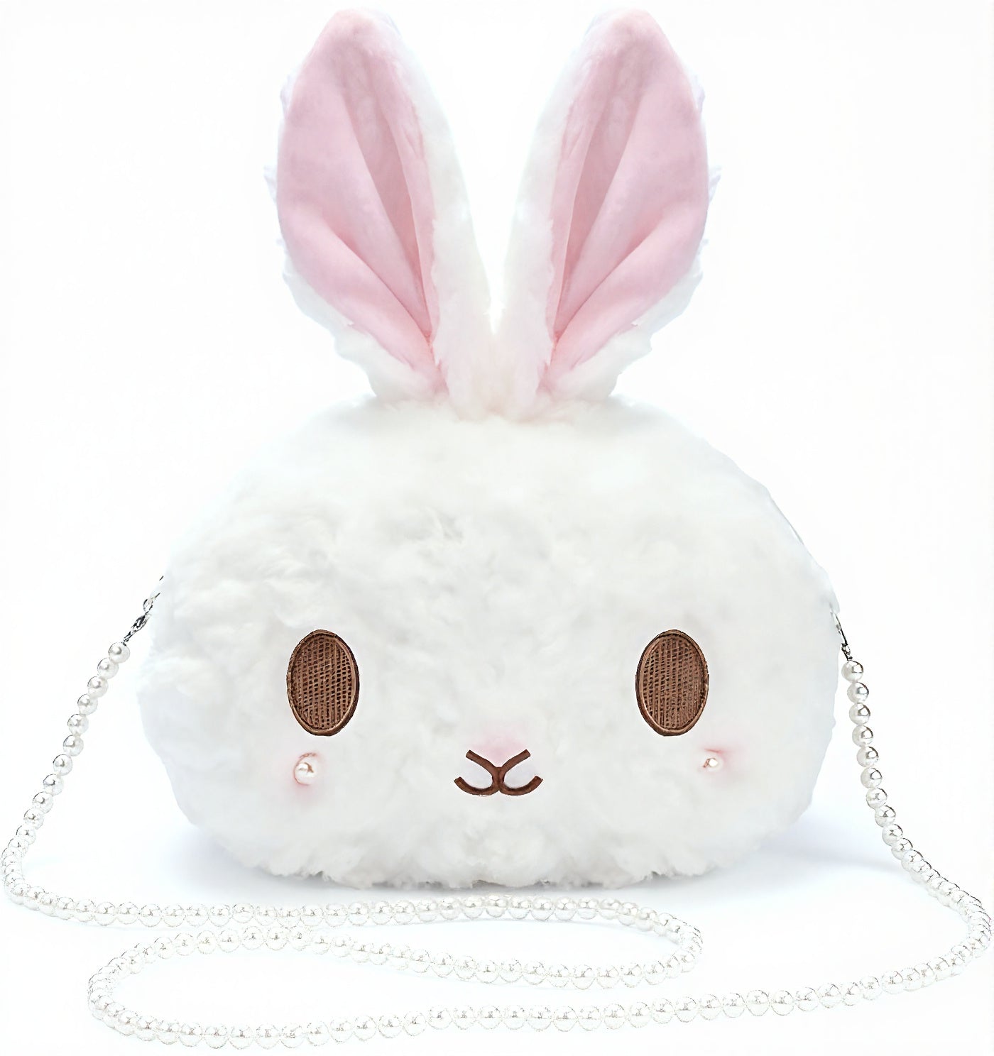 Kawaii Bunny Crossbody - Bolso de Conejo Esponjoso con Cadena de Perlas | Estilo Lolita Anime | Accesorio Lindo y Ligero para Mujer