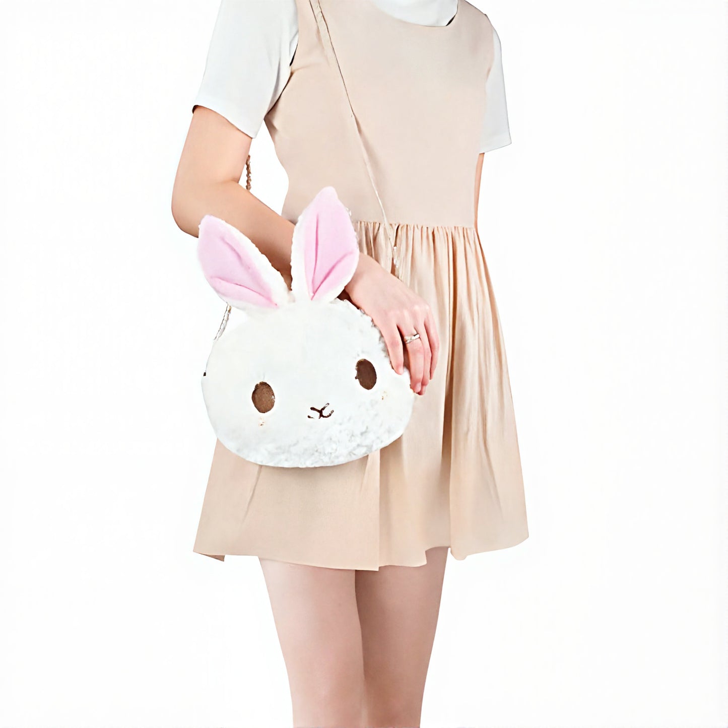 Kawaii Bunny Crossbody - Bolso de Conejo Esponjoso con Cadena de Perlas | Estilo Lolita Anime | Accesorio Lindo y Ligero para Mujer